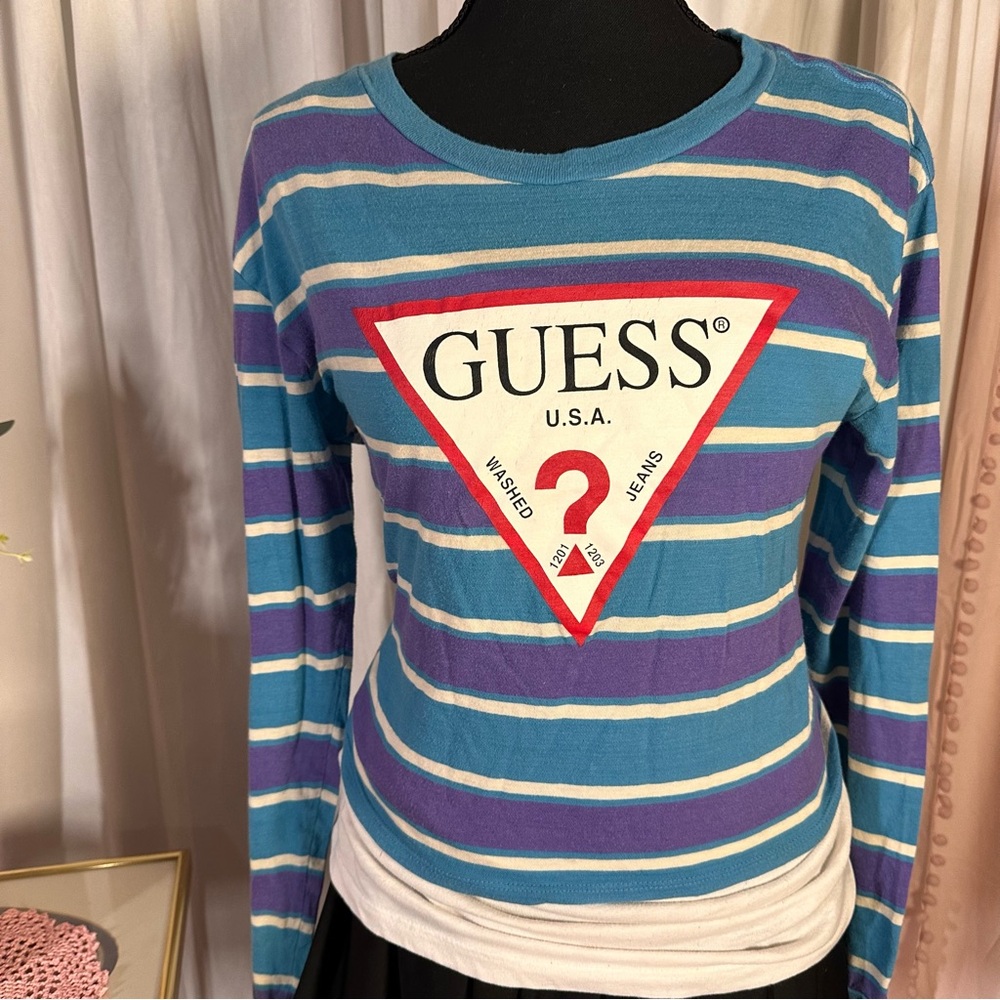 GUESS Multicolor Striped Long Sleeve Top Vintage Y2K streetwear mcbling size s